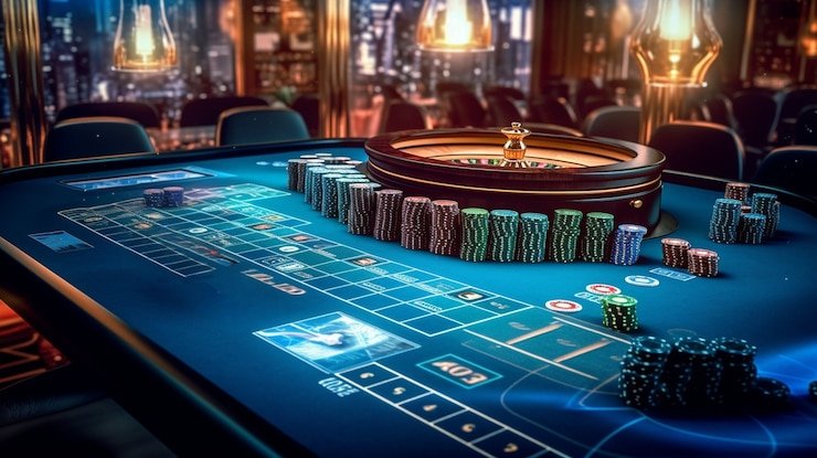 Tangan pemain menahan kartu remi di meja permainan kartu casino